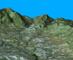 Rio Serpis valley and Alt del Punxó (red dot) - DEM with Landsat drape