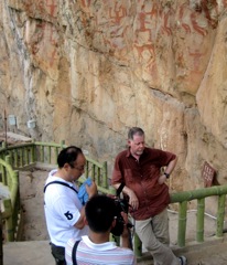Media interview at the Huashan pictograph site on Ming River (2010)