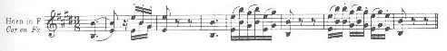 Symphony no. 2 in D major, soloistic A horn passage in mvt. 2, transposed to F