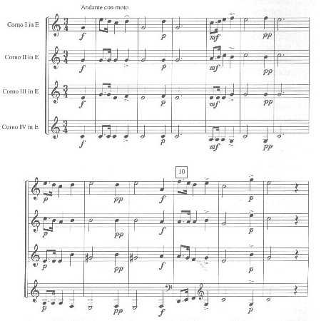 Schubert, Nachtgesang im Walde, mm. 1-11--four horns in E